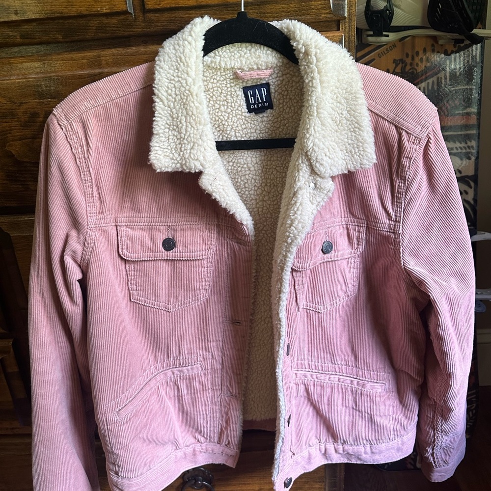 GAP Light Pink Corduroy Jacket with Sherpa Collar